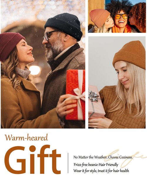 Satin Lined Knit Beanie Hat-100% Cotton Winter Hats for Women Men Silk Lining Soft Slouchy Warm Cuffed Beanies Hat
