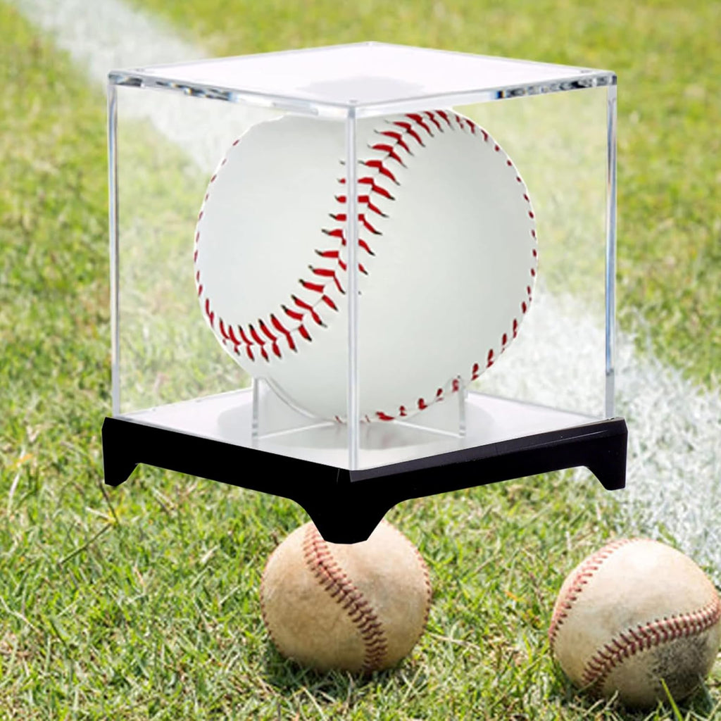 Skiennix Baseball Display Case - UV Protected Acrylic Boxes for 4 Baseballs with Base