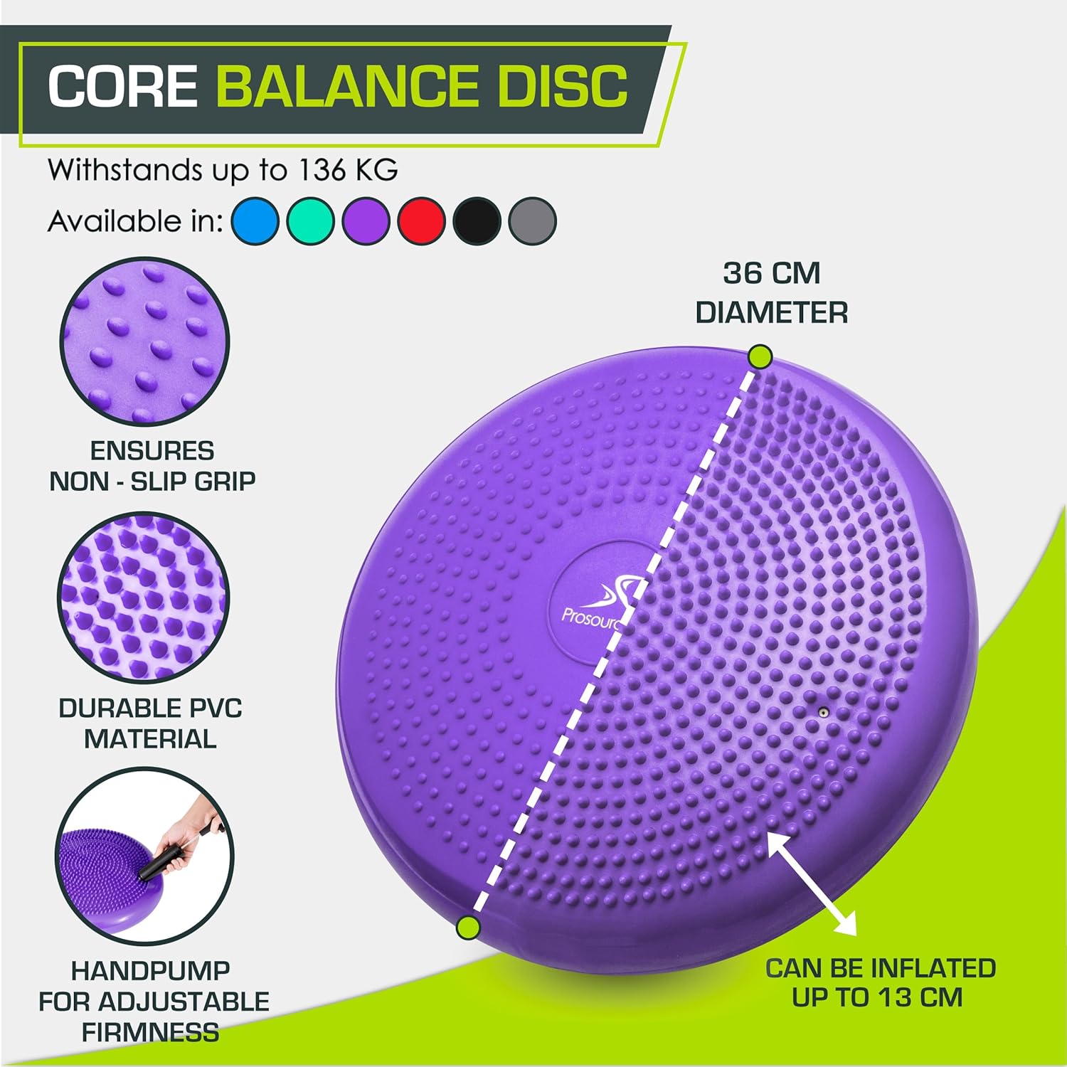 ProsourceFit Core Balance Disc - 14” Trainer with Pump for Enhanced Posture and Stability
