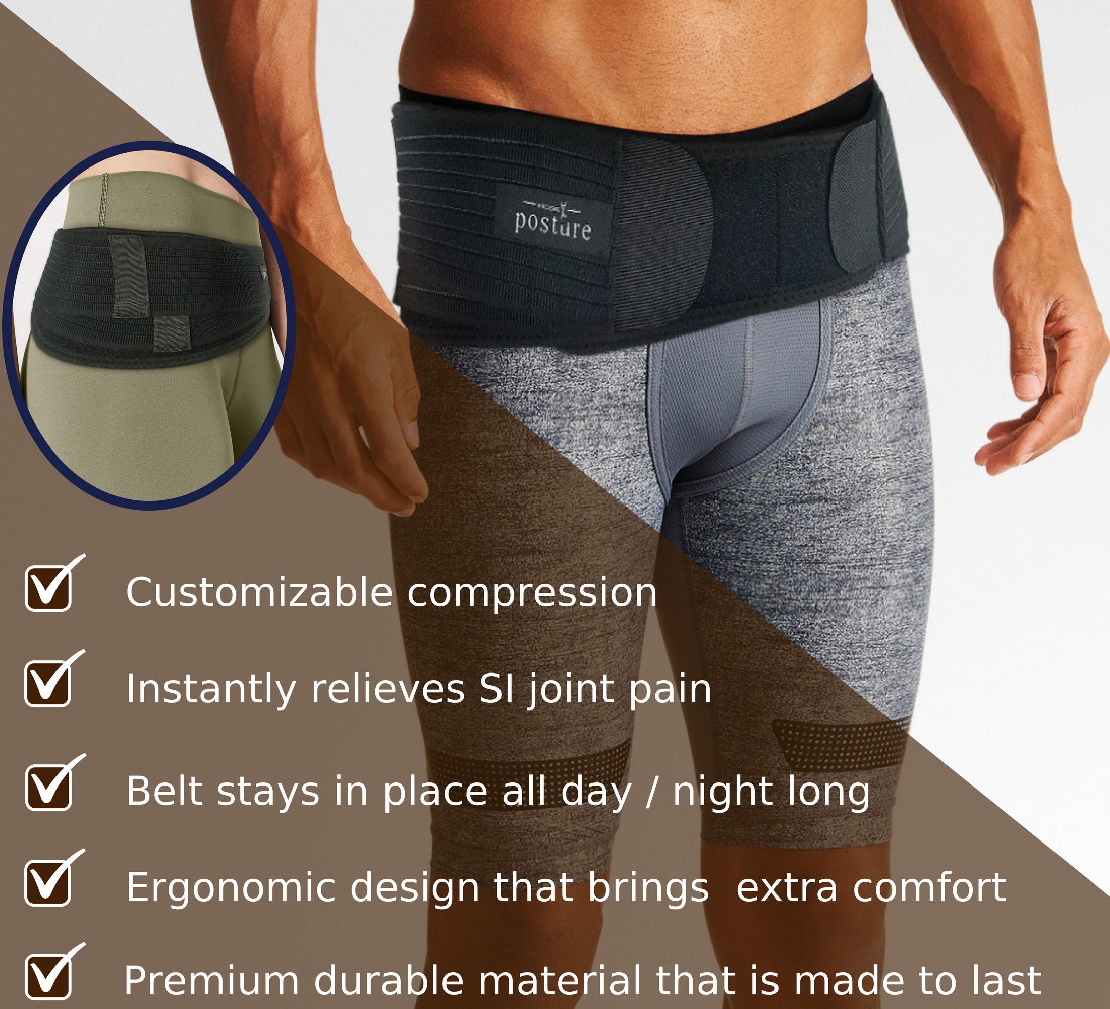 Vriksasana Si Belt for Men and Women that Treat Sciatica, Including Pelvic, Back and Leg Pain Nerve Pain, Stabilize Sacroiliac Joint | Trochanter Brace | Anti-Slip and Pilling-Resistant