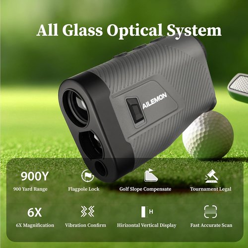 AILEMON Golf Rangefinder - 900 Yards Range Finder with Slope Switch & 6X Magnification | Black/Gray