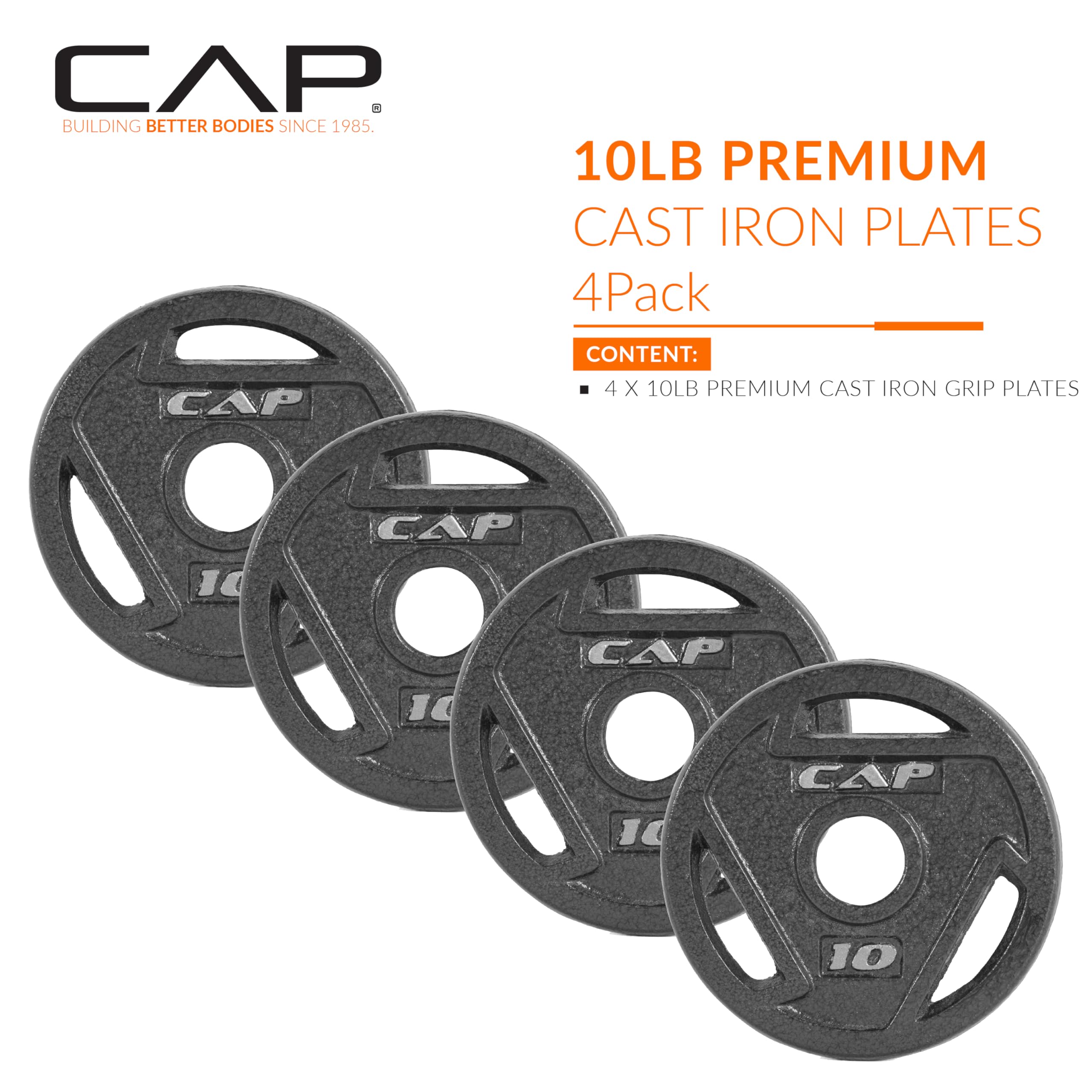 CAP Barbell 10 LB Cast Iron Olympic 2-Inch Grip Weight Plate - Set of 4 | Black