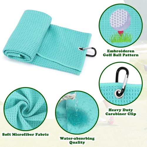 Vansolinne Golf Towels for Bags - Microfiber Waffle Pattern Pink Blue - Funny Gifts for Golf Fans, Set of 2
