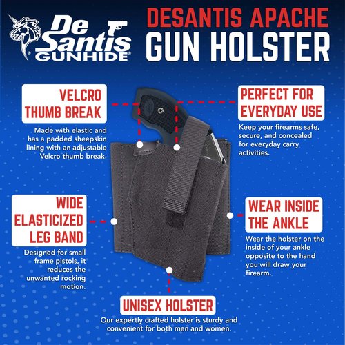 DeSantis Apache Ankle Rig - Concealed Ankle Holster, Elastic Ankle Holster, Conceal Carry Gun Holster for Revolver, Compatible with Most Small Revolvers - Right Hand Draw, Black