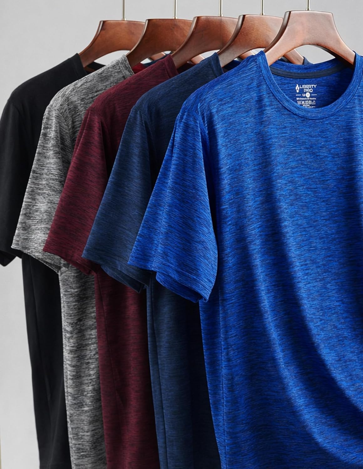 Skiennix Men's Active Quick Dry Crew Neck T-Shirts - 5 Pack Athletic Gym Tees in Bulk