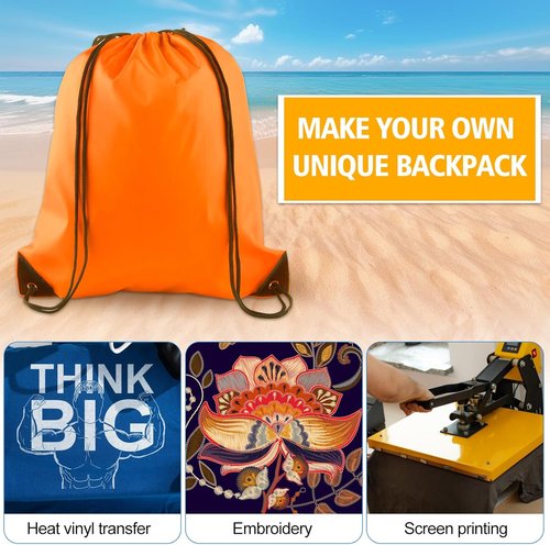 KUUQA Drawstring Bags - 25Pcs Orange String Backpacks for Gym, Sports & Travel