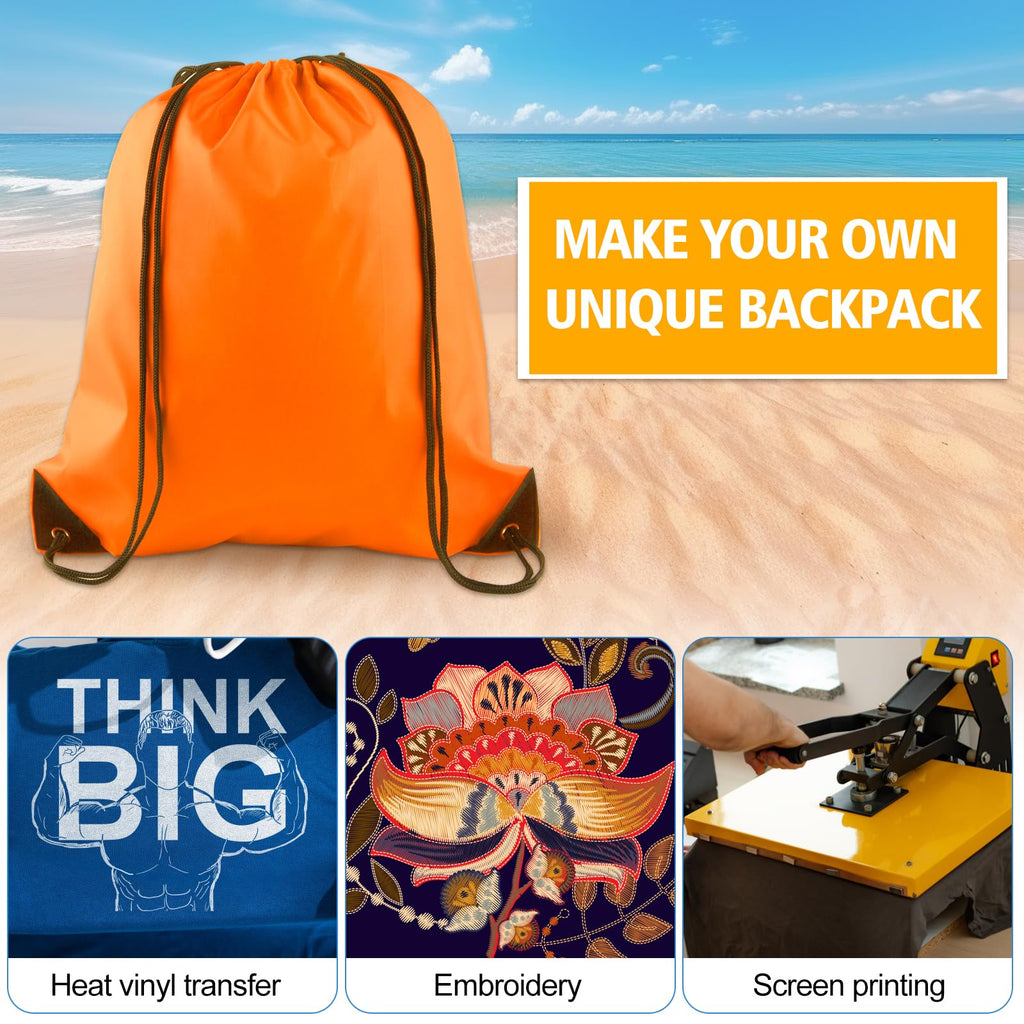 KUUQA 40Pcs Drawstring Backpack Bags Bulk Orange Drawstring Bag Foldable Gym Bag Sport Cinch Sack String Backpack Storage Bags for Women Men Shopping Gym Travel Sports