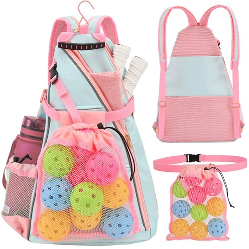 EdenRiver Pickleball Bag for Women Pickleball Backpack with Water Bottle Holder and Drawstring Mesh Bag for Pickle Ball Accessories