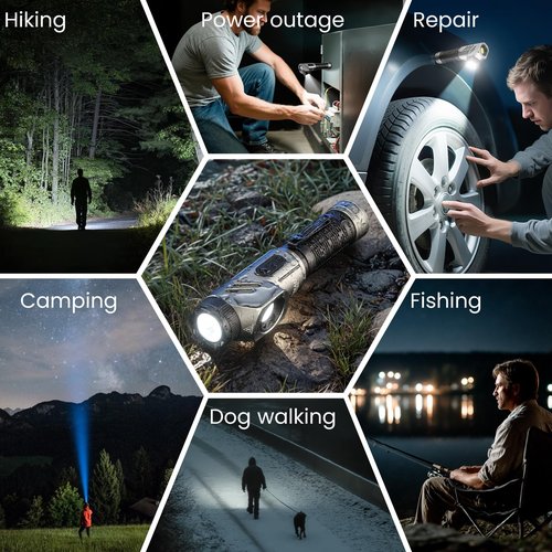 Yemao Rechargeable Tactical Flashlights 1600 High Lumens 2 Light Sources,6 Modes,90 Degree Rotating,Waterproof Working Light with Magnetic Base for Home Emergency,Outdoor,Camping,Shop