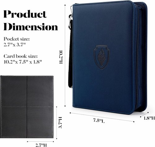 Fabmaker Premium 4 Pocket Zip Card Binder - Portable Album for 320 Trading Cards | Navy Blue