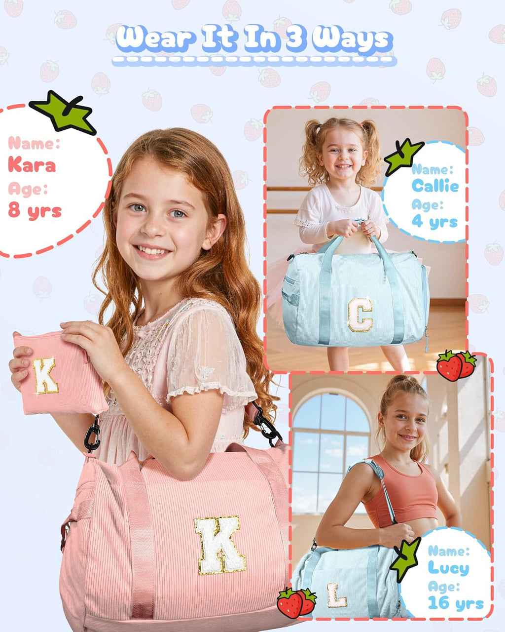 Skiennix Girls Gym Bag - Personalized Dance Duffle with Shoe Compartment & Toiletry Bag | Perfect Birthday Gift for 8-Year-Olds