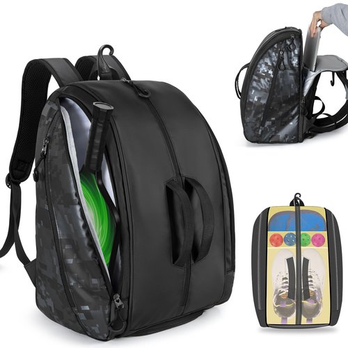 Smasrob Pickleball Bag Fits 2-4 Paddles, Pickleball Backpack with Laptop Pocket, Shoe Compartment and Fence Hook, Black