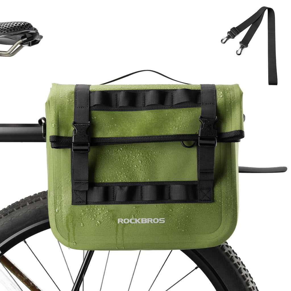 ROCKBROS Bike Panniers 15L Capacity Waterproof Bike Rack Bag Bicycle Panniers for Cycling Commuting Bikepacking Green