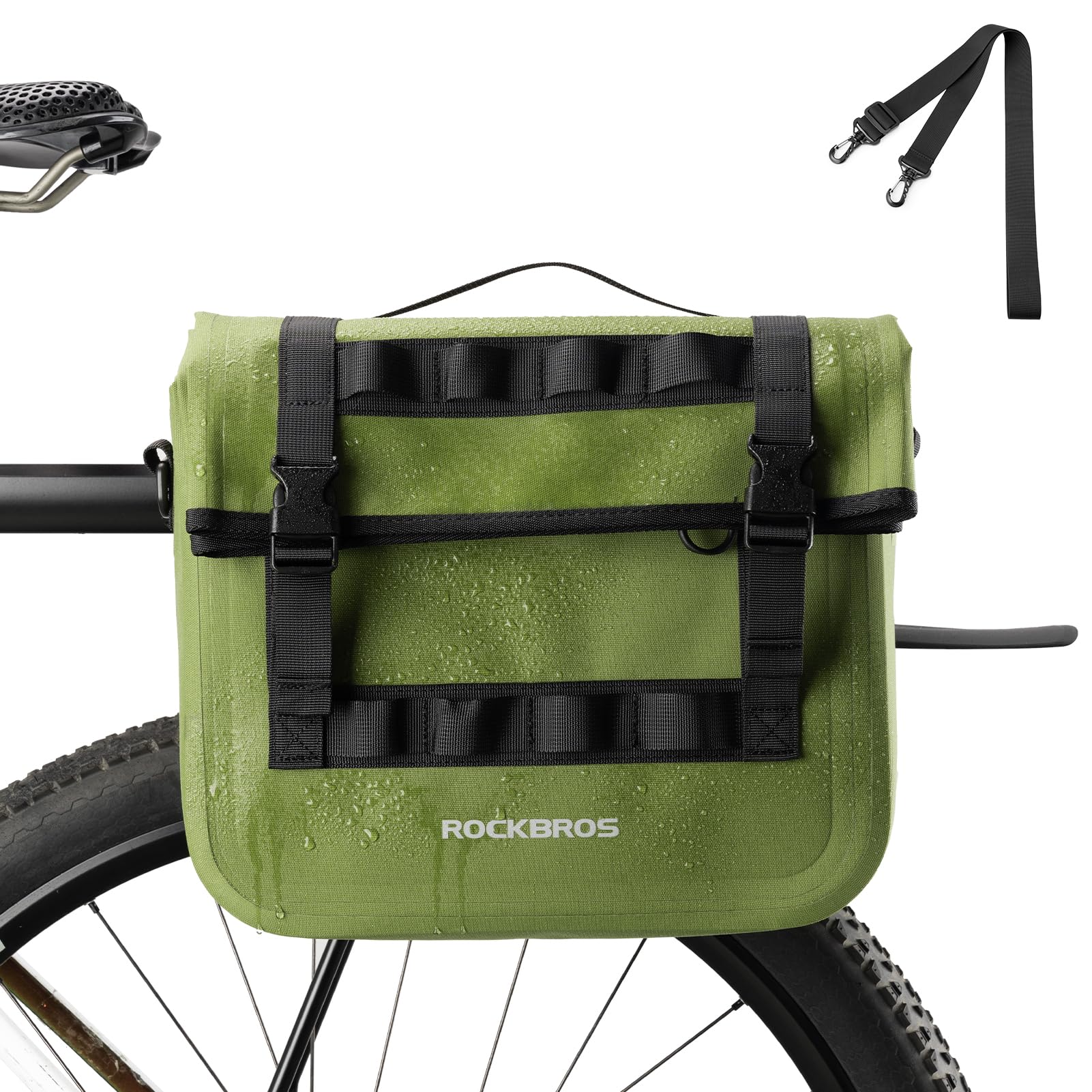 ROCKBROS Bike Panniers 15L Capacity Waterproof Bike Rack Bag Bicycle Panniers for Cycling Commuting Bikepacking Green