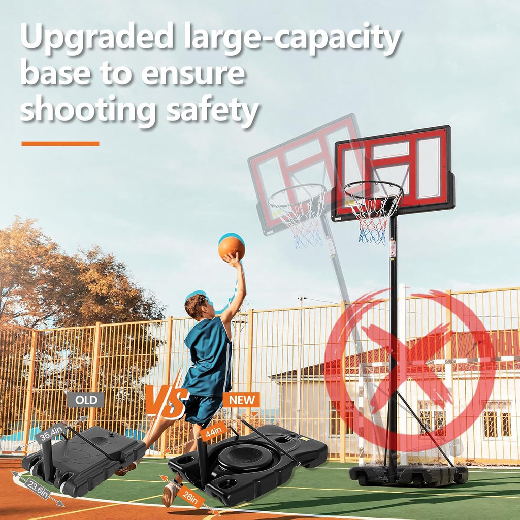 Sweetcrispy Portable Basketball Hoop - Adjustable Height, Shatterproof Backboard & Shock Absorbent Rim | Ideal for Backyard or Driveway