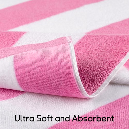 Cabanana Large Oversized Beach Towel - Soft Pink Striped Cotton Pool Towel | 35 x 70 Inch