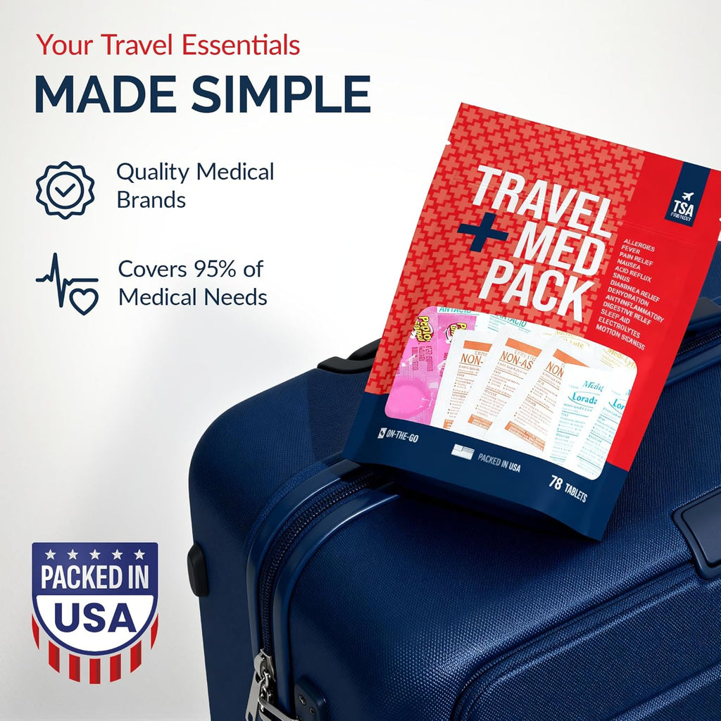 Travel Medicine Kit - 78-Piece TSA-Friendly Med Pack for Flights & Cruises | Essential Individually Wrapped Medications