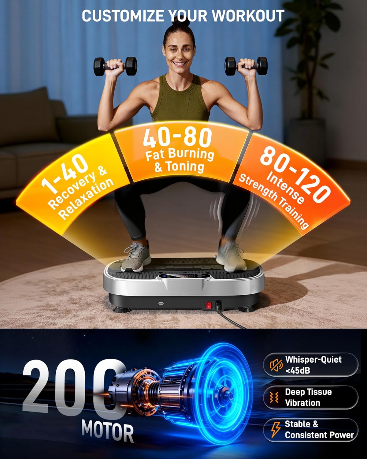 Renoj Vibration Plate Exercise Machine - Smart Vibrating Platform for Lymphatic Drainage & Weight Loss | 455 Lbs Capacity with LED Touch Screen & Bluetooth Speaker