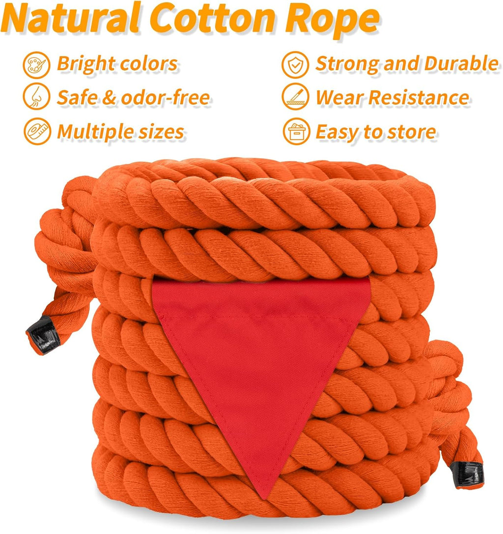 Skiennix Tug of War Rope - 20ft Soft Cotton Outdoor Pulling Rope with Flag for Family Fun | Orange