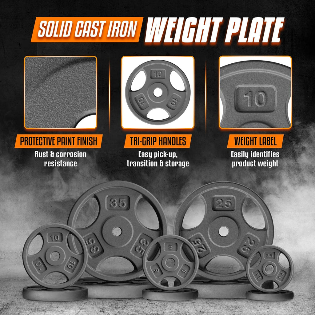 Yes4All Standard Grip Weight Plates - Cast Iron for Strength Training | Multiple Sizes 2.5 lb to 35 lb