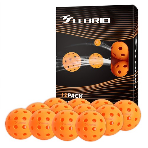 U-BRIO Pickleball Balls, 40 Holes Outdoor Pickleball Balls Orange 12 Pack High Bounce Stable Trajectory Stylish Durable Crack-Resistant Pickleballs.