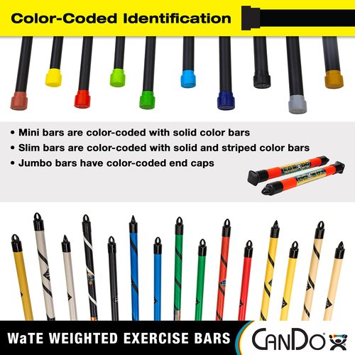CanDo Mini WaTE Bars -2 Piece Set, 2lb Green, Total Body Workout Weighted Exercise Bar for Strength Training, Toning, and Physical Therapy