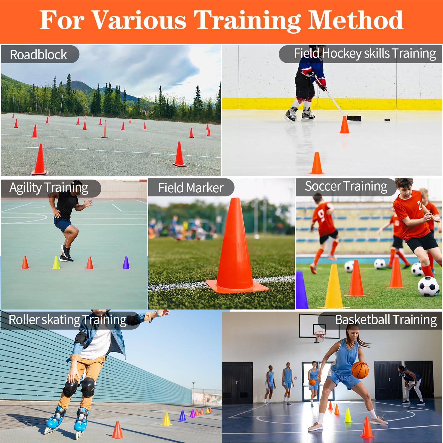 Skiennix Soccer Cones - 7-Inch Plastic Training Cones for Basketball, Football & Skating Drills | 12/24/50pcs