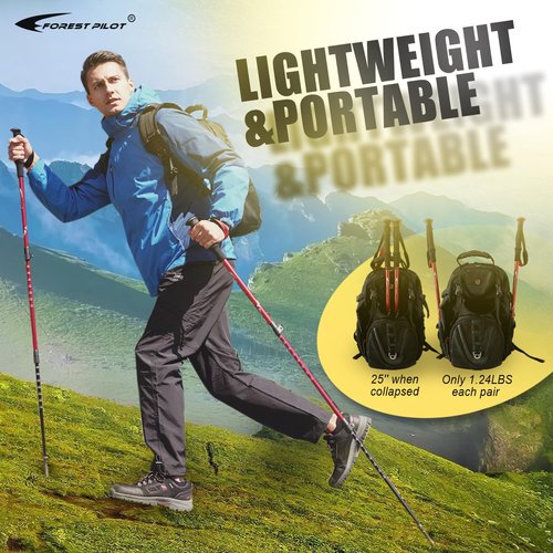 FOREST PILOT Trekking Poles - Lightweight 7075 Aluminum with Flip Lock & All Terrain Accessories - Pair of 2 Walking Sticks for Hiking with EVA Grip-Orange