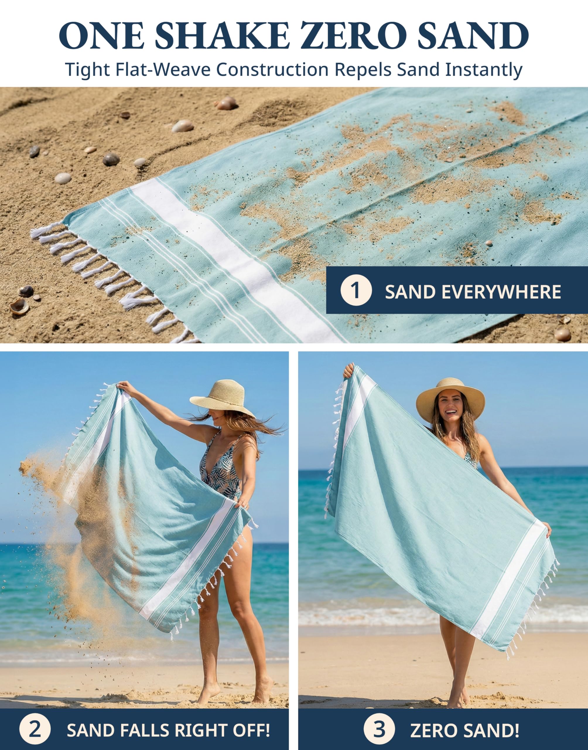 LANE LINEN Extra Large Beach Towel, Beach Towels Oversized, Pre-Washed, No Shrink, Quick Dry Pool Towels, Stylish Light Beach Towel for Women, Absorbent & Sand Free Towel, 39"x71" - Aqua