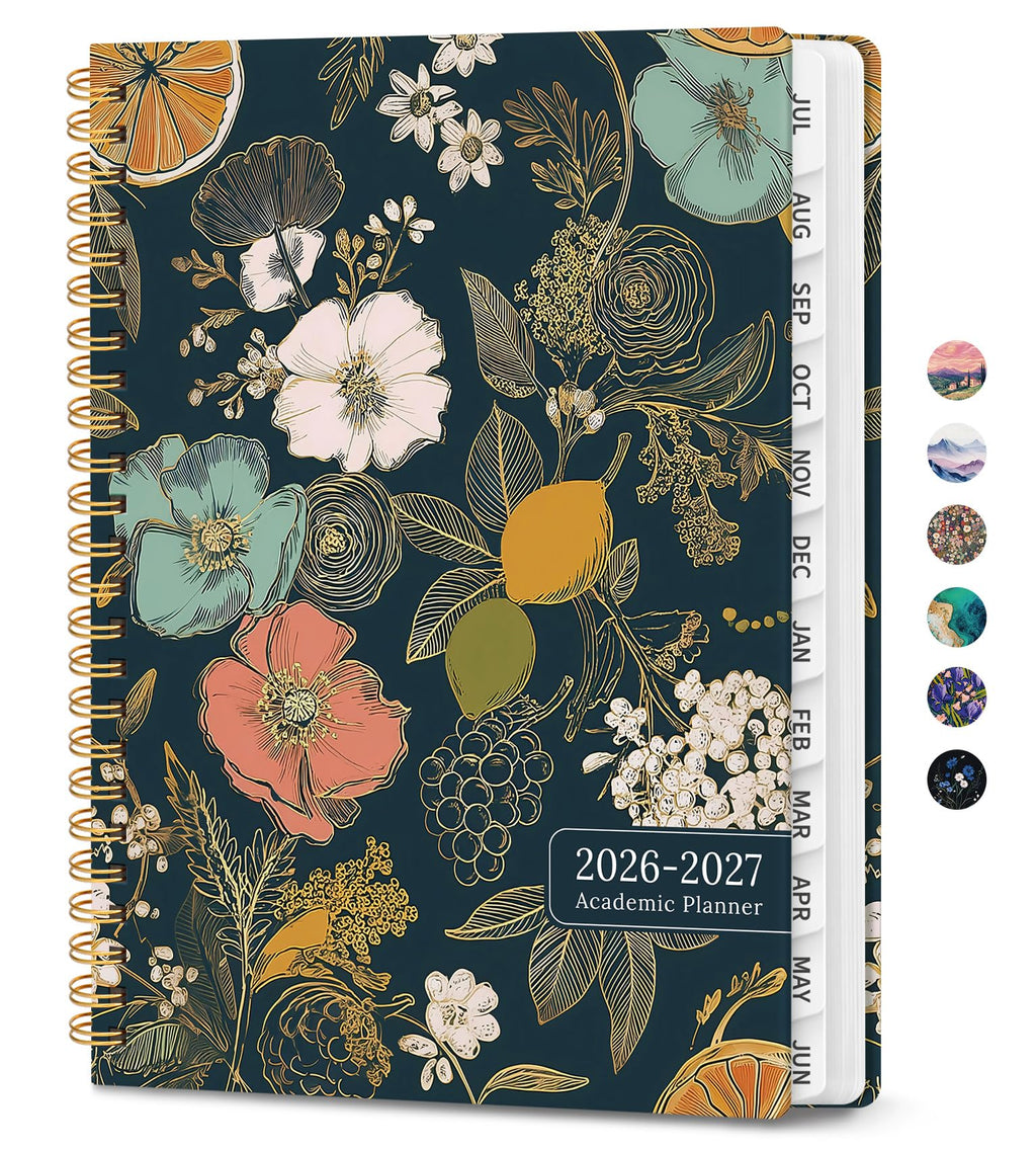 Planner 2026-2027, Monthly and Weekly Academic Planner July 2026 - June 2027, Hardcover Student Teacher Planning Agenda Calendar Book with Tabs, Perfect for Office School Supplies, A4 (8.5" x 11") - Citrus Bloom