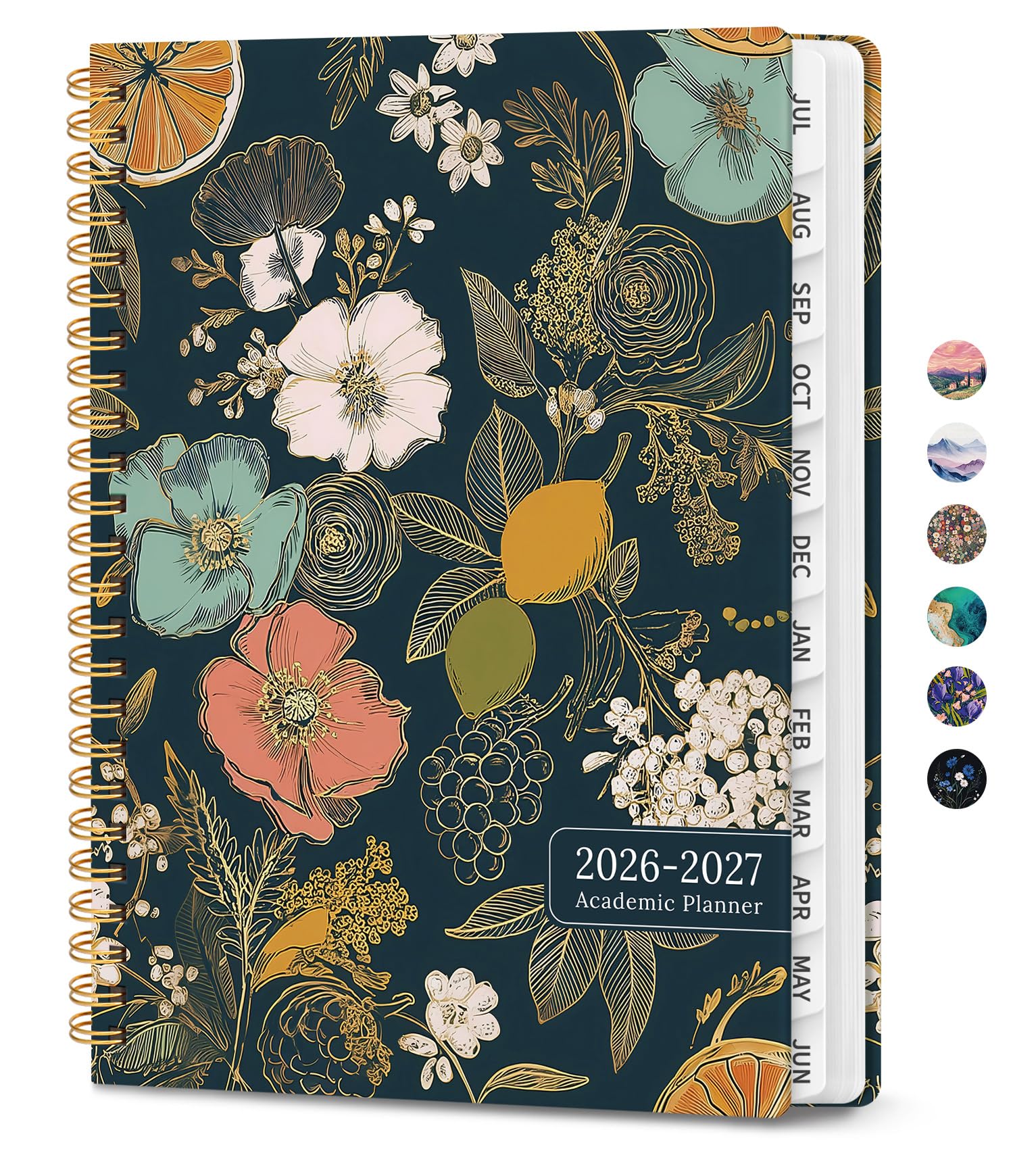 Planner 2026-2027, Monthly and Weekly Academic Planner July 2026 - June 2027, Hardcover Student Teacher Planning Agenda Calendar Book with Tabs, Perfect for Office School Supplies, A4 (8.5" x 11") - Citrus Bloom