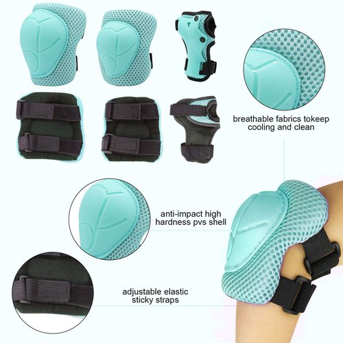 CELOID Kids Helmet Pad Set,Adjustable Kids Skateboard Bike Helmet Knee & Elbow Pads Wrist Guards 8-14yrs Youth Protective Gear Set for Girls Boys Bicycle Bike Roller Skating Scooter Rollerblade Sport