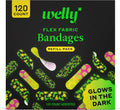 Welly Glow-in-the-Dark Bandage Refill Pack - Flexible Adhesive Fabric Bandages | Assorted Shapes & Patterns - 120 Count