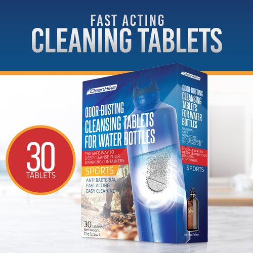 CleanHike Tumbler Water Bottle Cleaning Tablets - (60 Tablets) All Natural Ingredient, Great for All Stainless, Plastics, Ceramic and Glass Drinking Containers, Individually Packed (2)