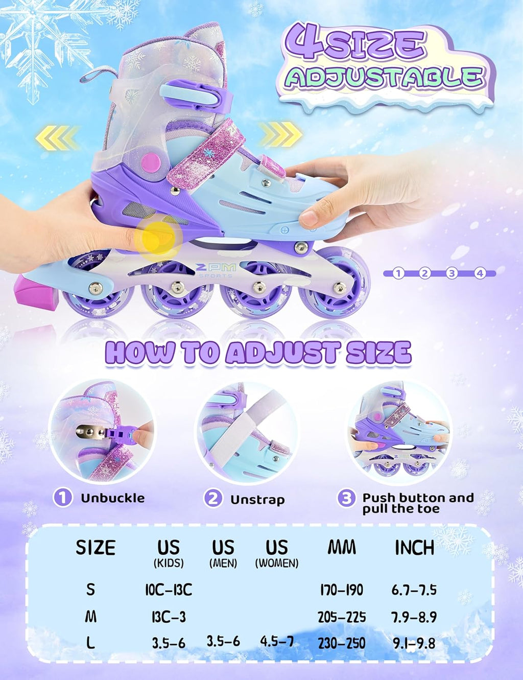 2PM SPORTS Inline Skates for Kids | Adjustable Light-Up Roller Skates for Ages 5-12