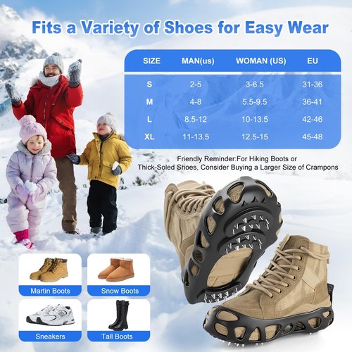 Ice Cleats, Ice Cleats for Shoes and Boots, Crampons for Shoes with 30 Spikes Anti Slip Snow Shoes(Large)