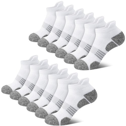 THATISHE White Compression Running Socks for Women Thick Cushioned Ankle Athletic Low Cut Gift Socks 6 Pairs - White
