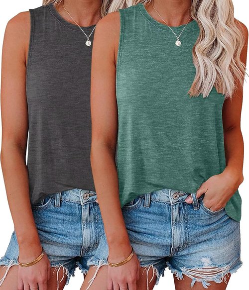 KKJ Women's Tank Tops - Casual Sleeveless Workout Tees for Spring & Summer | 2 Pack, Loose Fit