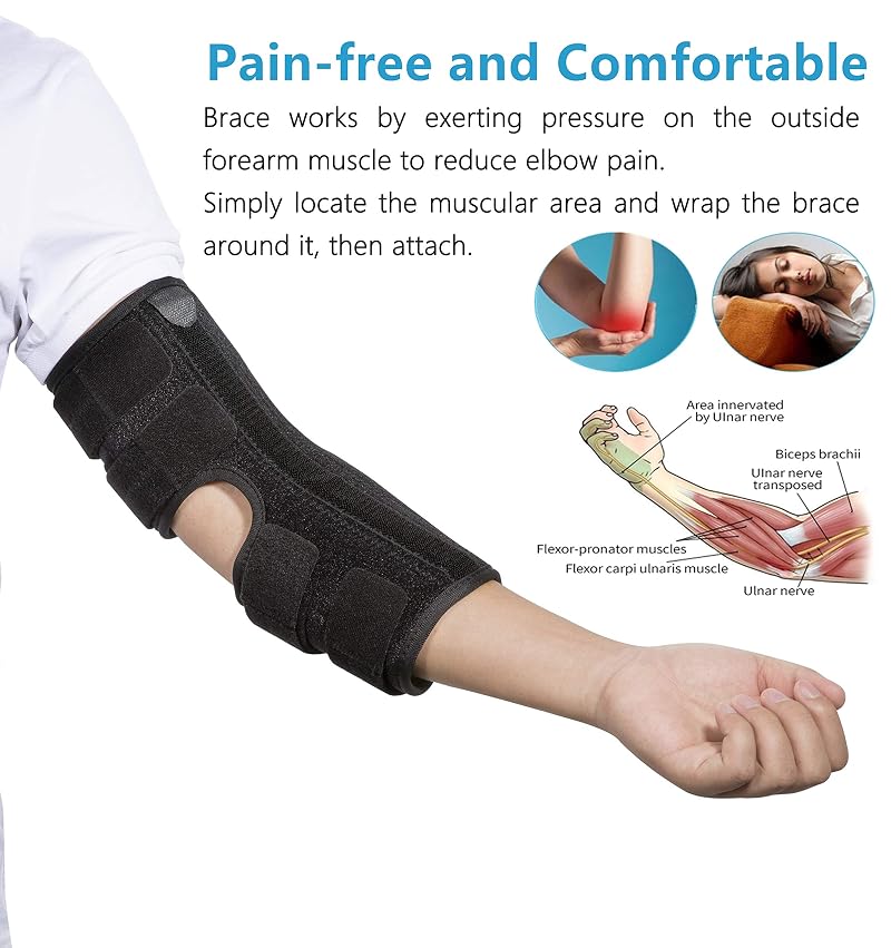 Medium Elbow Brace Support Splint for Cubital Tunnel & Arthritis Pain Relief, Adjustable 90-180° - Left/Right