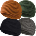 4pcs Wool Fisherman Beanies for Men, Knit Short Watch Cap Winter Warm Hats
