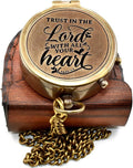 Trust In The Lord Compass - Engraved Antique Brass Pocket Compass with Leather Case | Faith Keepsake Gift for Men & Women