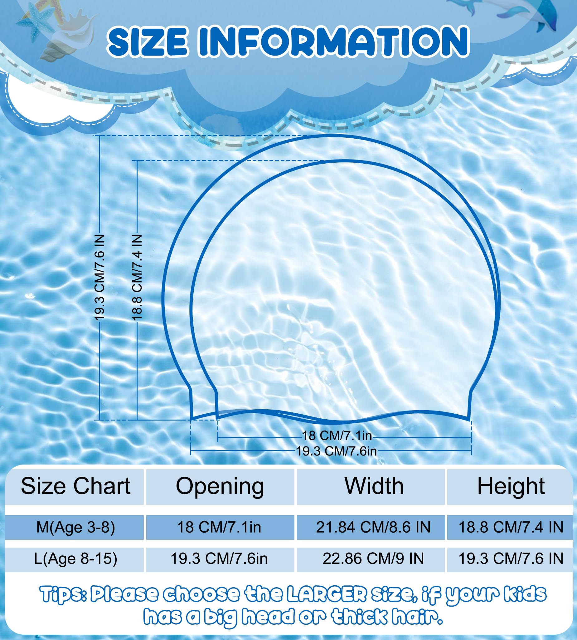 Aegend 2 Pack Kids Swim Cap for Girls Boys Age 3-8, Waterproof Swim Cap Durable Silicone Kids Swimming Cap for Long Hair, Black & Blue