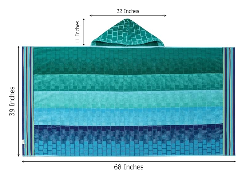 Hooded Beach Towel 39x68 Oversized 100% Cotton - Blue Tiles (1 Pack)