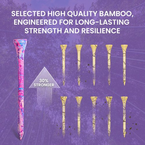 Amy Sport Golf Tees Styllish Bamboo Wooden Coloured Painted Bulk 200 Pack 1 1/2 3 1/4 2 3/4 Inch Tee, Enhanced Visibility Color Purple Pink Green Blue, Practice for Men Women (Colorful, 3 1/4 Inch)