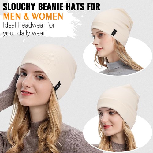 YANIKY Slouchy Beanie for Women, Mens Beanie Hat, Soft Comfortable Cotton Double Layer Windproof Skull Cap Beanie Suitable for All Seasons (Black+White)