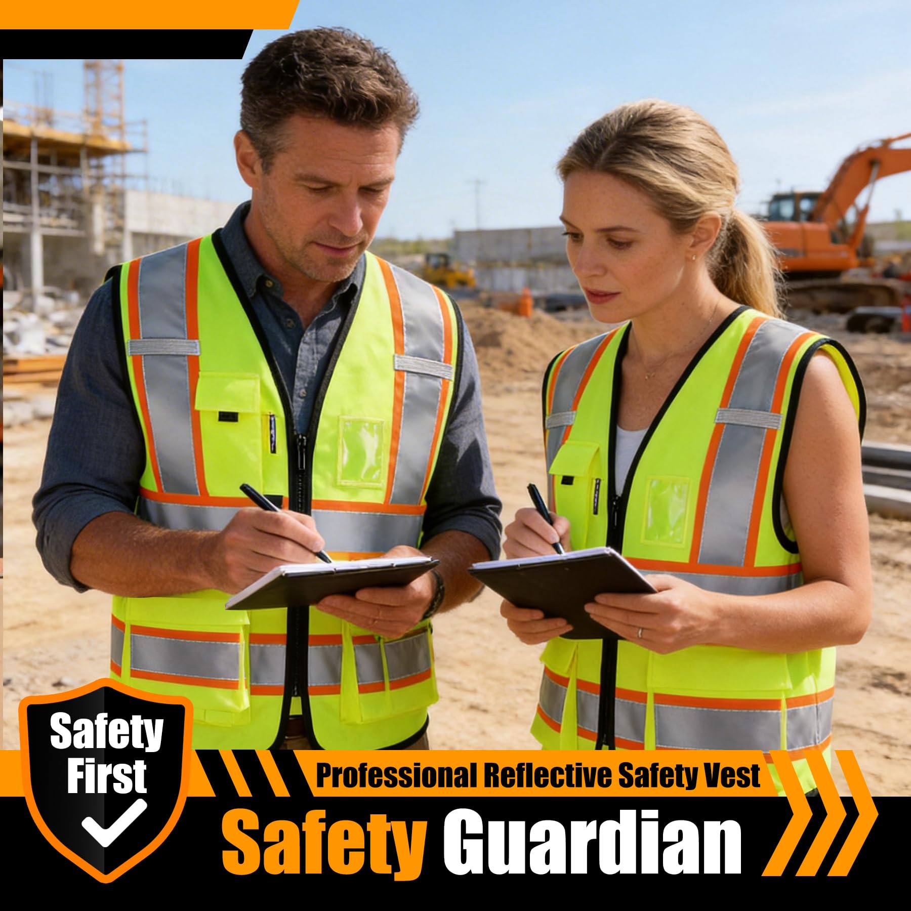 Custom Safety Vest with Logo, High Visibility Reflective Vest with Pockets and Zipper for Men Women, Personalized Construction Safety Vest Work,Warehouse,Surveyor, Crossing Guard,Road,Runner（Green）
