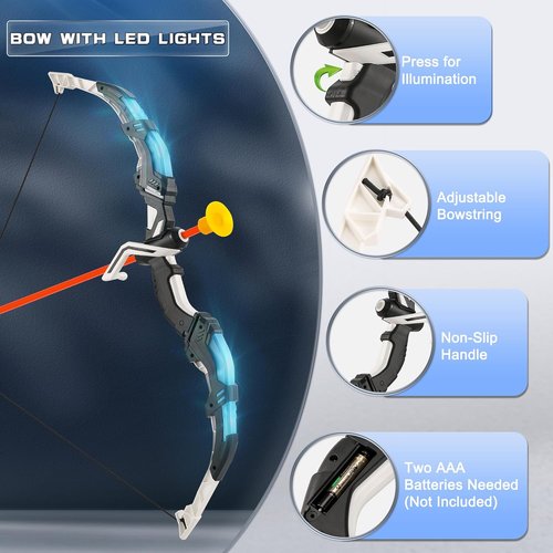 Handwell Bow and Arrow Set - LED Light-Up Archery Toy for Kids with Suction Cup Arrows