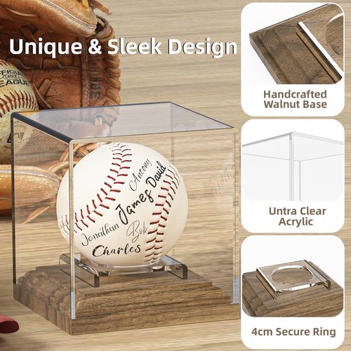 Baseball Display Case by [Brand Name] - Walnut Wood Base with Acrylic Cover | Autograph Ball Protector