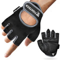 FIGHTECH Workout Gloves for Men and Women | Fingerless Weight Lifting Gym Gloves (Large, Black/Gray)