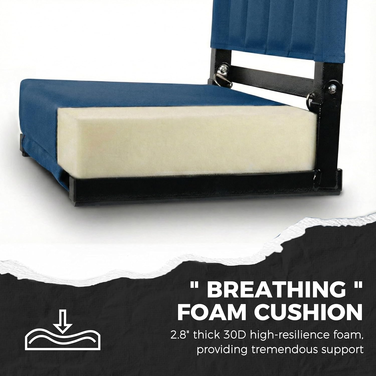 Sport Beats Stadium Seats - Comfortable Bleacher Chairs with Back Support & Cushion | Navy Blue, 2-Pack - 17" W x 12" D x 16.5" H